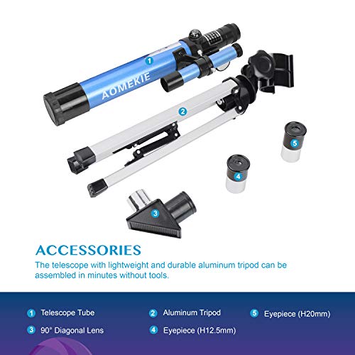 Aomekie Refraktor Teleskop Kinder Einsteiger 40/400 Astronomisches Teleskop Fernrohr Teleskop mit Aluminium Stativ und Sucherfernrohr für Himmelsbeobachtung und Landschaftsbeobachtung – Bild 7