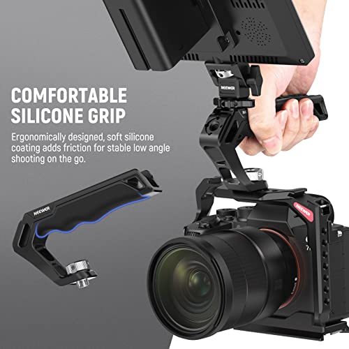 Image of NEEWER Camera Top Handle with 3 /8 inch ARRI Locating Pins, Comfort Silicone Grip with 1 /4 inch 3 /8 inch Threads and 3 Cold Shoes, Compatible with SmallRig Handles Camera Cages Video Rigs, CA007
