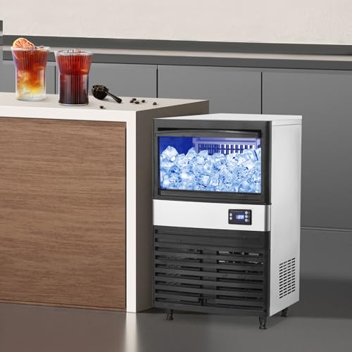 Image of Commercial Ice Maker Machine, 150lbs /24H Stainless Steel Under Counter ice Machine with 30lbs Ice Storage Capacity, Freestanding Ice Maker for Home Bar Outdoor