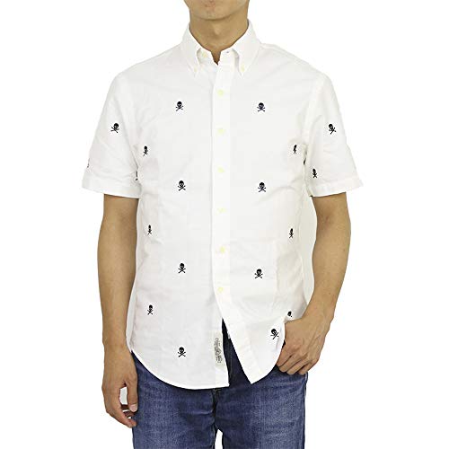 (ポロ ラルフローレン) POLO Ralph Lauren メンズ スリムフィット スカル刺繍 オックスフォード ボタンダウン 半袖シャツ0104388 (L) ホワイト [並行輸入品]