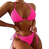 T Shirt Farbig Damen Neckholder-Bikini-Set mit V-Ausschnitt, sexy, rückenfreies Oberteil, mittlere Leibhöhe, dünne Träger, Zweiteiliger Badeanzug Muskelshirt Herren S (Pink, S)