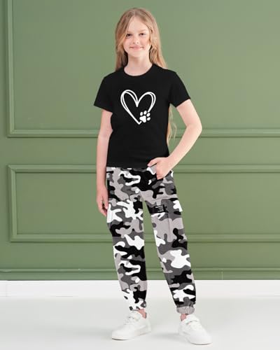 Image of ARTMINE Girls' 2 Piece Outfits Casual Drawstring Jogger Pants and Basic Short Sleeve Top Set, 6-14 Years