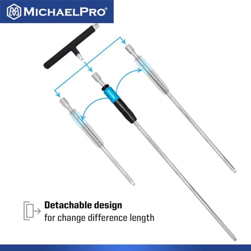 Image of MichaelPro 3-Piece 3 /8 inch Drive 2 Way Speed Adjustable T Handle Wrench Set in 12-inch, 18-inch and 24-inch, Patented Design with Spinner Handle, 3 Level Grip Positions, T Bar Socket Wrench Set, MP009101