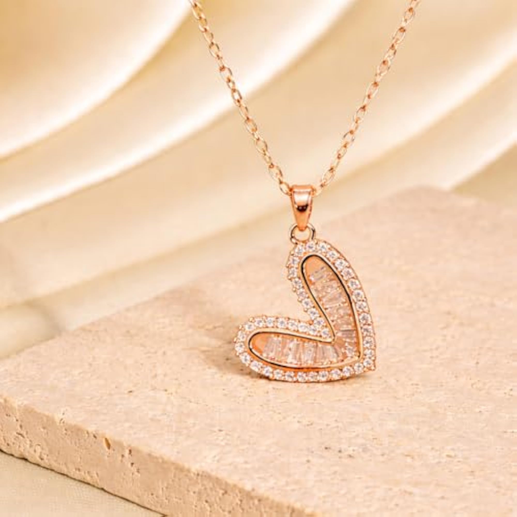 Women's Anti Tarnish Rose Gold Heart Pendant Necklace