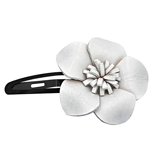 AeraVida Genuine White Leather Sweet Azalea Flower Barrette Hair Pinch ...