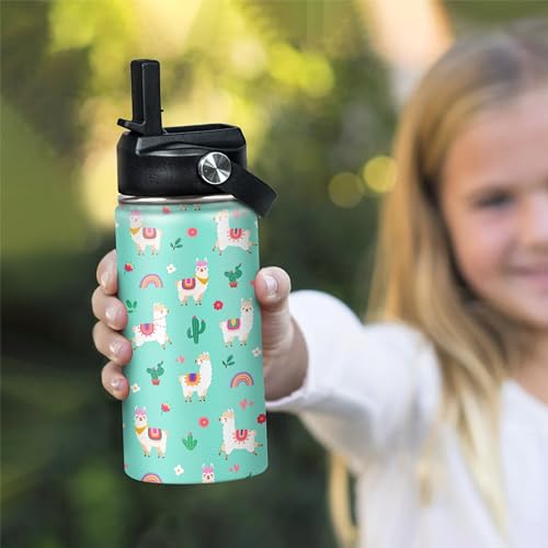 Image of SANDJEST Kids Water Bottle Alpaca Llama Water Bottles 12oz with Straw Insulated Stainless Steel Travel School Tumbler Double Wall Vacuum Cup for Girls Kid