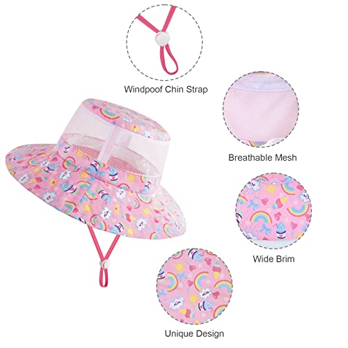 Kids Sun Hat Toddlers Baby Sun Hat Protection Bucket Beach Hat For Kids Girls Boys(Pink/Rainbow) #TOP2