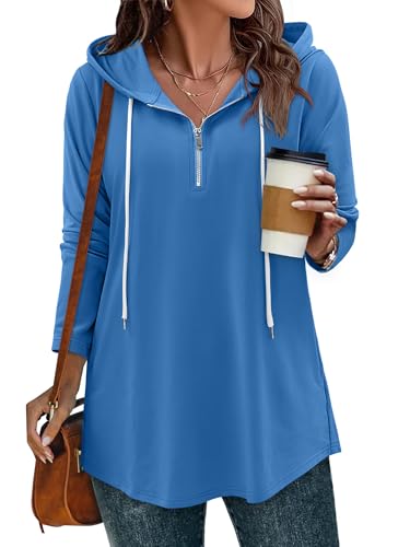 BETTE BOUTIK Womens Quarter Zip Tunic Hoodies Pullover Long Hooded Sweatshirts S-3XL