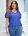 IN'VOLAND Womens Plus Size Blouse Hollow Loose Fit V Neck Ruffle Sleeve Summer Casual Tshirts Tops Royal Blue 22W