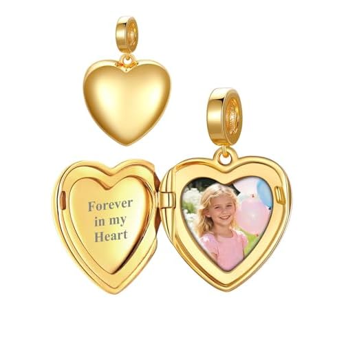 Custom4U Photo Charms for Bracelets 925 Sterling Silver/Gold Plated Heart/Tree of Life/Round Charm Bead Personalized with Picture Custom Personalized Memorial Jewelry Gift for Women Mom 1-Go