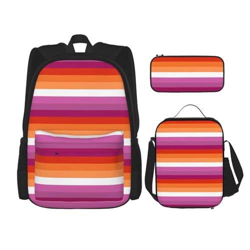 Sac à dos lesbien orange magenta avec boîte à déjeuner et trousse assortie