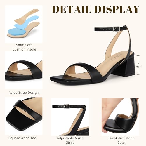 Image of TEAIEUI Block Heels for Women, Square Open Toe Heeled Sandals, Chunky Ankle Strap Shoes for Dress, Party, Prom, Low Heel 2 inch