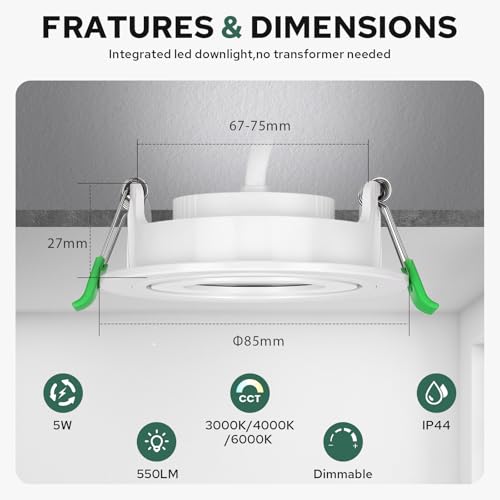 zexhy LED Einbaustrahler 230V 68mm Dimmbar Herausnehmbares LED-Modul-Design LED Spots 5W Einbauleuchten 360° und 90° verstellbare Ausrichtung Deckenspots Warmweiß Neutralweiß Kaltweiß 6er Set Weiß