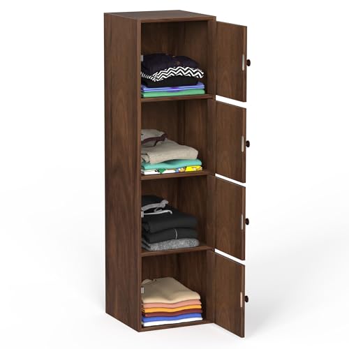Image of BLUEWUD Calcio 4-Tier Storage Unit Filing Cabinet Rack Organizer Wardrobe Almirah Cupboard for Clothes with Closed Shelves for Bedroom Kitchen Living Room Home & Office, DIY(37 x 36 x 135.5), Brown