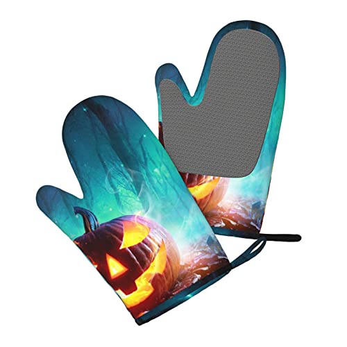 Happy Halloween Pumpkins Oven Mitts Heat Resistant Non-Slip Silicone Kitchen Gloves For Kitchen,Cooking,Baking,Grilling, 1 Pair #TOP2