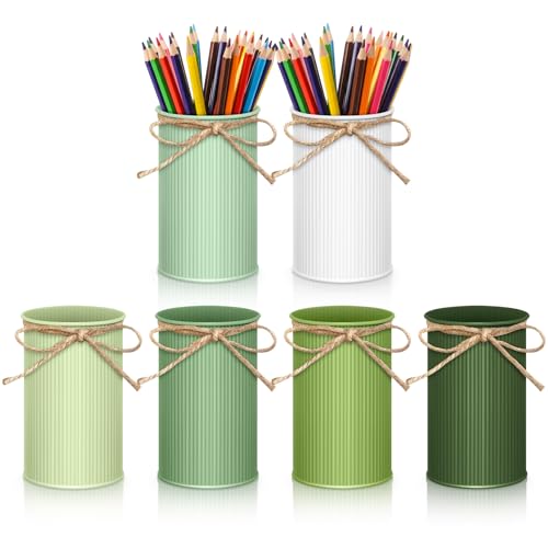 Domensi 6 Pcs Sage Green Pen Holder Cup for Desk