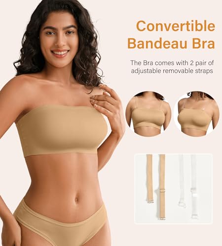 Image of DEANGELMON Strapless Bras for Women Non-Slip Silicone Bandeau Seamless Tube Top Bralette Comfy Non Padded Stretchy Stylish