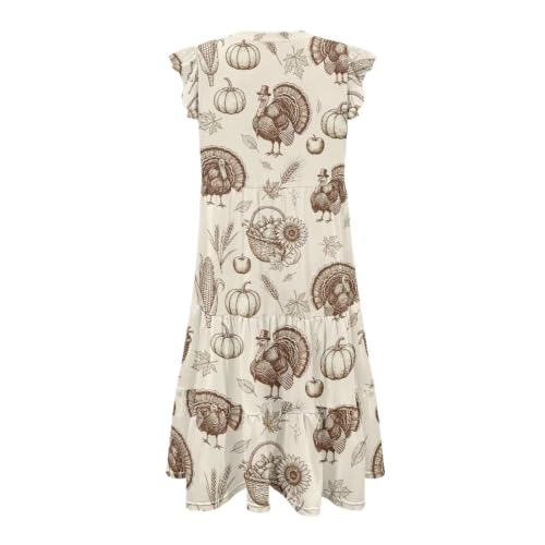 Image of Women's Casual Ruffle Sleeve Dress V Neck Pullover Dress Flowy A-Line Pleated Lightweight Dress with Pockets