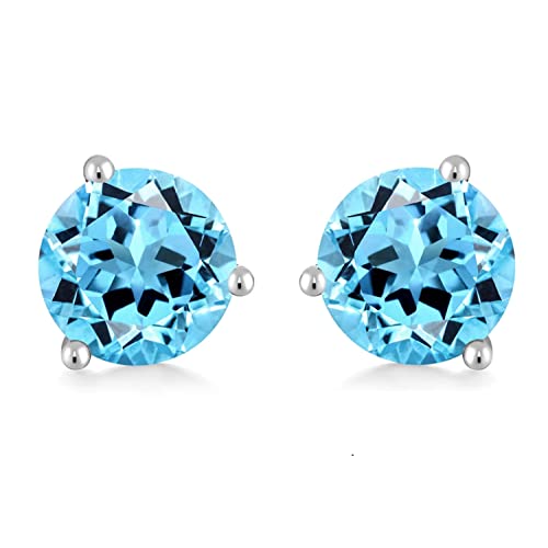 Bellitia Jewelry Pendientes Aguamarina en Plata de Ley 925 Pendientes de Botón Tuerca para Mujeres Chicas con Piedra de Nacimiento, Aretes Pequeños Antialérgicos Joyas Mujer
