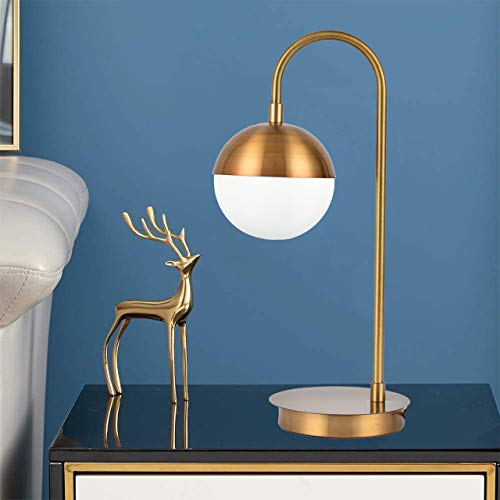 Berliget 19.3" Brass Gold Desk Table Lamp, Globe Metal Glass Industrial Nightstand Bedside Lamp for Bedroom Living Room Office
