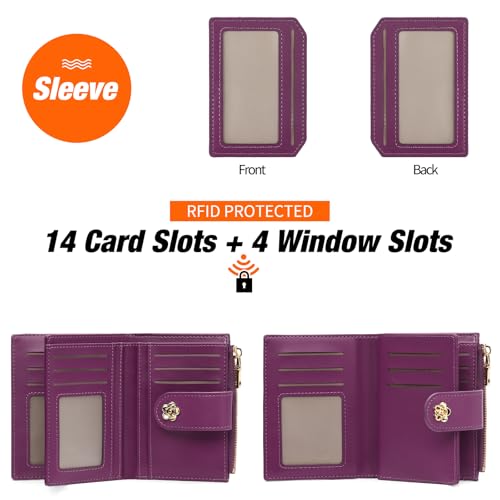 Image of RNIEGA Small Wallets for Women Leather Bifold Wallet Women RFID Blocking Purse Credit Card Holder with 15 Card Slots and ID Window Coin Pocket