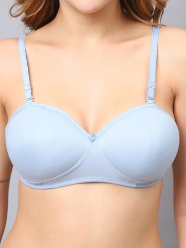 Image of Cotton Blend Light Padded Non Wired Full Coverage Bra and Panty Set Lingerie Set for Girls and Women