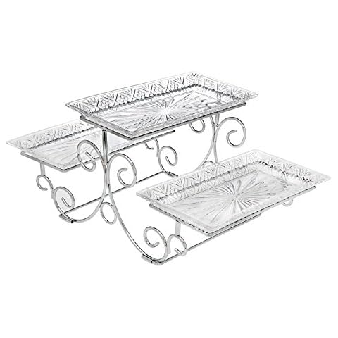 Godinger Silver Art Dublin 3 Tiered Glass Buffet Serving Tray - Chrome Plated Platter Stand with Starburst Design - Party and Event Dessert and Food Display Server Cover
