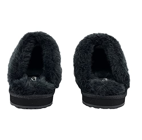 Image of Clarks Womens Open Back Suede Leather Comfort Clog Slipper JMS0583C - Plush Faux Fur Trim - Indoor Outdoor House Slippers For Women