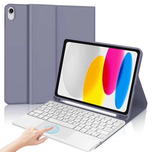 IVEOPPE Teclado iPad 10/11Generación con Touchpad, Funda Teclado Trackpad Español Ñ Desmontable Inalámbrico Bluetooth para 10 Generación 2022/11 Generación A16 2025 (10.9/11 Pulgada, Púrpura Lavanda