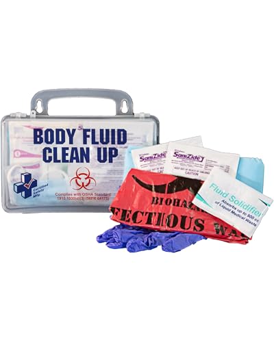 Certified Safety Mfg Bloodborne Pathogen Kit OSHA Certified - 22pc USA-Made Bodily Fluid and Vomit Clean Up Kit with a Fluid Solidifier, PPE Equipment, and More - Biohazard Cleanup Supplies and Tools