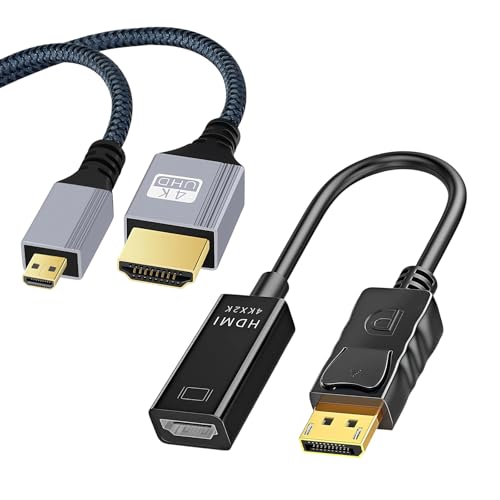 AOUZOVLI Micro HDMI Auf HDMI Kabel 2M, 4K@120Hz, Mini DisplayPort Auf HDMI Adapter 4K, Kompatibel mit Den Meisten Modellen Von Mobiltelefonen, Kameras, Fernsehern, Monitoren und Laptops