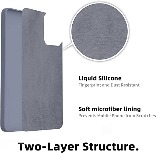 Image of DIZORO Liquid Silicone Case with Microfiber Coushioning Compatible for Samsung Galaxy S21 FE 5G Shockproof Slim Back Cover, Gel Rubber Full Body Protection - Lavender Grey