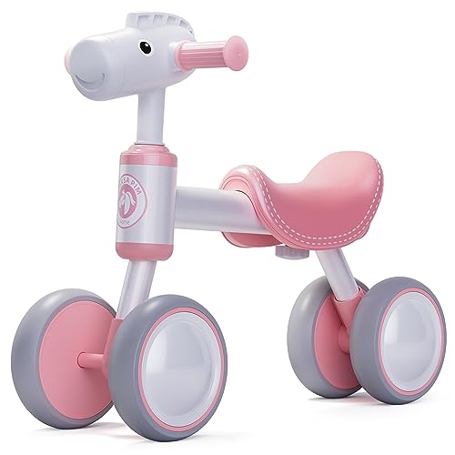 PerKidern Baby Balance Bike for 1-2 Year Old Boy Girl, Balance Bikes for 12-24 Months 4 Wheels Toddler Balance Bike, Baby Bike 1+ Years Toy First Birthday Gifts (Pink)