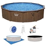 Bestway Hydrium 18' x 52' Above Ground Steel Wall Pool Set with 1,500 Gal. Sand Filter Pump, ChemConnect Dispenser, and Accessories, Woodgrain