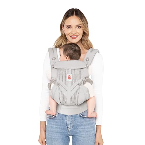 Ergobaby Babytrage für Neugeborene bis zum Kleinkind, 4-Positionen Omni 360 Cool Air Mesh Pearl Grey, Ergonomische Baby-Tragetasche Bauchtrage Rückentrage