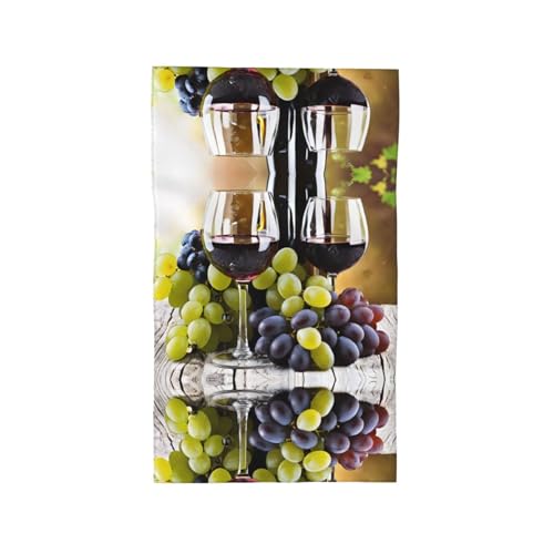 Art Red Wine Galsses & Grapes Print Face Wash Cloth