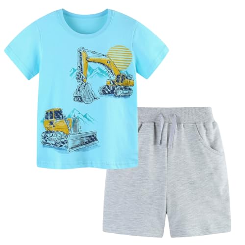 Image of Toddler Boy Clothes Cartoon Cotton Summer Short Sleeve T-Shirt and Shorts Kids Outfit Set 2-7 Year
