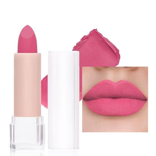 Bright Pink Matte Lip Stick, Light Pink Lipsticks for Women Long Lasting, Smooth Full-Coverage Lipstick, Waterproof Matte Non-Sticky Tinted Lip Balm for Girls & Women