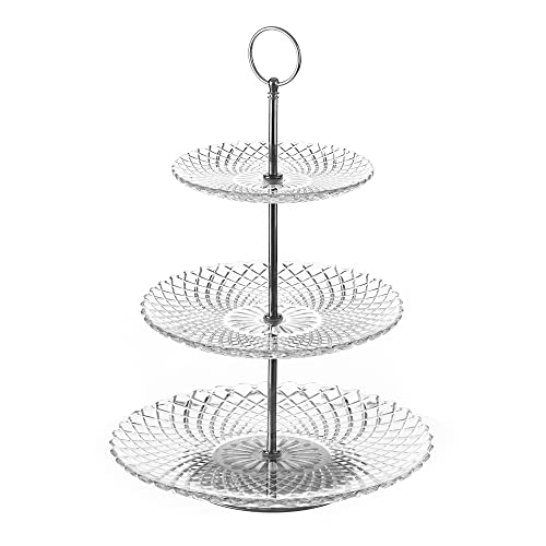 Frutero pastelero de 3 alturas de cristal transparente y metal de Ø 25x35 cm - LOLAhome