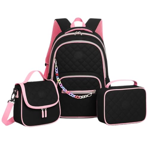 Mochila Escolar Feminina Infantil Impermeável Kit Bolsa Grande De Costas + Estojo Jumbo Box + Lancheira Térmica Menina Criança Juvenil Reforçada Cabe Notebook (Preto)