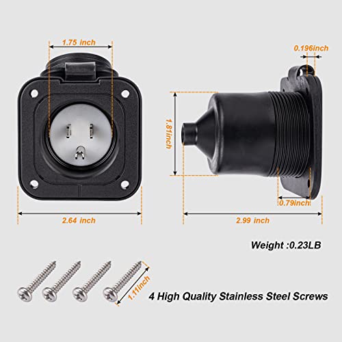 Inborntrait 15 Amp Flanged Inlet 125V, Nema 5-15P Shore Power Inlet Plug Etl Certified, 2 Pole 3-Wire Straight Blade With Waterproof Cover, Electrical Extensions For Marine Boat Rv Camper #TOP5
