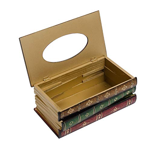 Crafted Classical Retro Wooden Antique Book Tissue Box Cover Rectangular Tissue Holder Dispenser Paper Cover Case Napkin Holder Home Decor For Bathroom Living Room Office Car Kitchen #TOP2