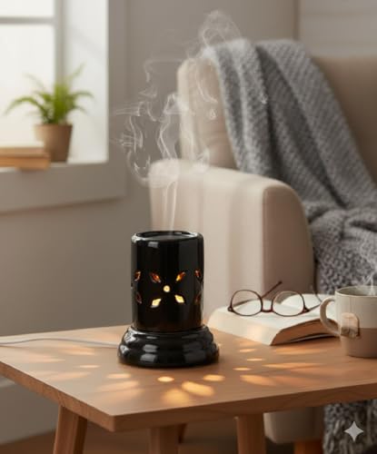 Image of Mkd2 Rise Ceramic Oil Diffuser Electric I Aroma Diffuser Oil Burer, Small (4.5 inch, Black) for Aromatherapy | Home Decor and Fragrance