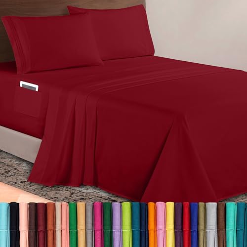 Image of Elegant Comfort Luxurious 1500 Premium Hotel Quality Microfiber 4-Piece Sheet Set, 18-24 Inches Deep - Extra Deep Pocket Sheets - Ultra Soft 4PC Deep Pocket Sheets, Full, Burgundy