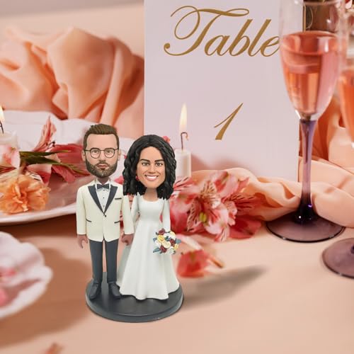 Custom Bobblehead Anniversary Gifts for Couples, Personalized Handmade Clay Figurine Crafted by Photo, 2 Person Fully Customizable Clay Figurine for Wedding Cake Topper Engagement Gift E - Thumbnail 3
