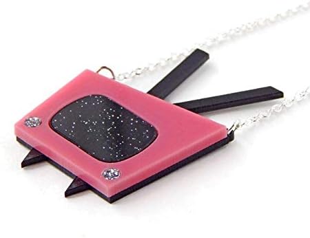 Miniatura 4 de Retro 50s Pink TV Necklace, Vintage Style Mid Century Modern Jewelry, 60s Style Television Necklace