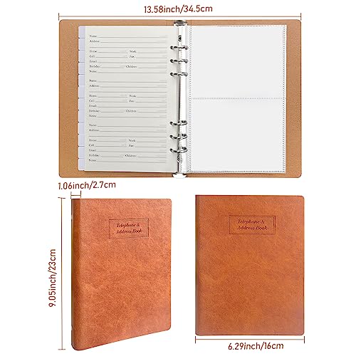 Happyaokeland Refillable Address Book with Alphabetical Tabs, Hardcover Phone Book 648 Contact Book w/Pockets, Large Print Address Books for Seniors, A5, Brown