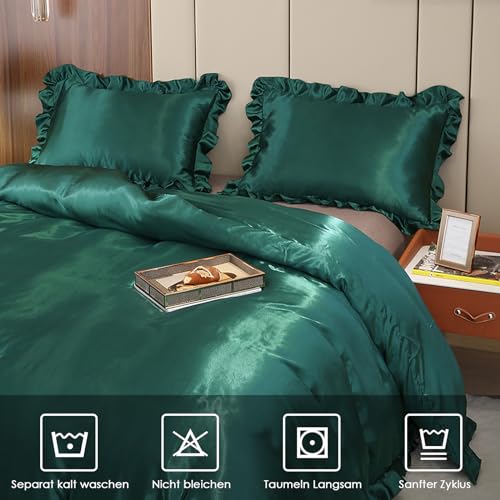 Freyamy Satin Bettwäsche 220x240cm 3tlg Luxus Glatt Seide Glanzsatin – Ansicht 4