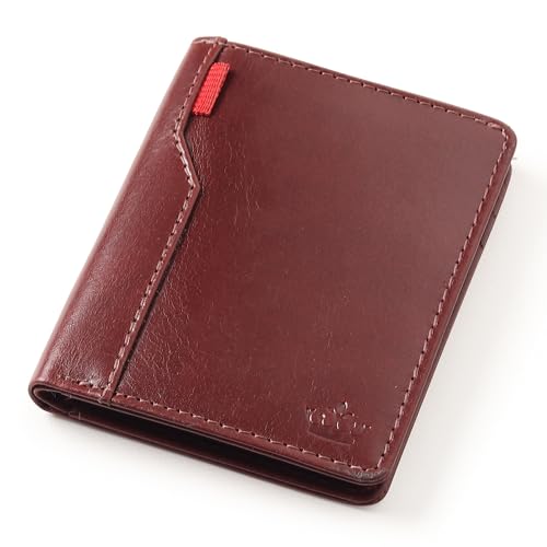 Image of Mens Leather Slim Bifold Wallet with RFID Blocking | Card Holder with Multiple Slots and Cash Pocket | Lightweight Design Men's Purse | Pocket Carry Travel Gifting & Office Use - Cherry