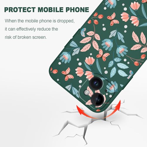 Coque silicone iPhone 14 Plus LEECG vert floral fine et flexible - 5